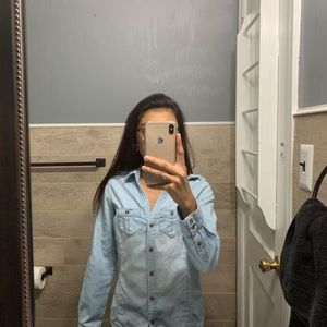 Faux denim button down